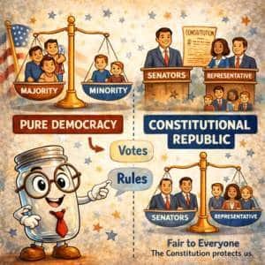 This image compares a democracy to a republic